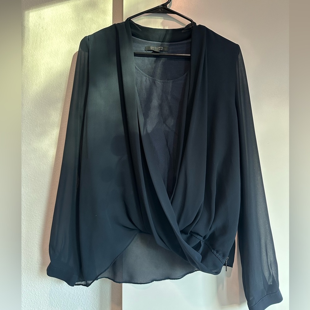 All Saints Sheer Drape Blouse